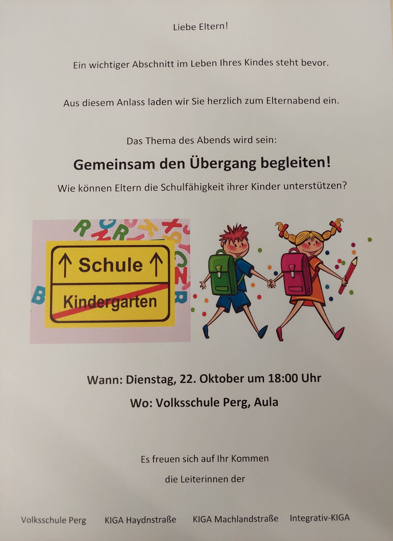 Elternabend für Schulanfänger/-innen des Schuljahres 2025/2026